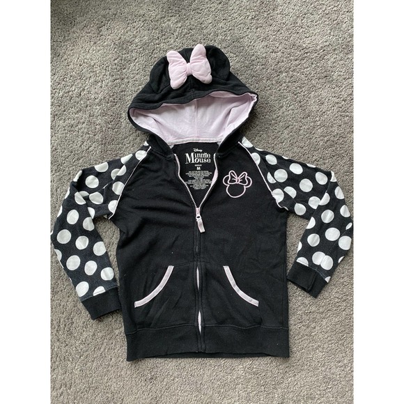 Girls black Minnie Mouse zip up hooded sweatshirt with mouse ears/bow, size Med - Picture 1 of 11